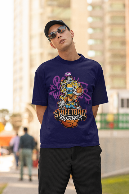 Oversized Extended Neck Basketball Grafitti T-Shirt Purple