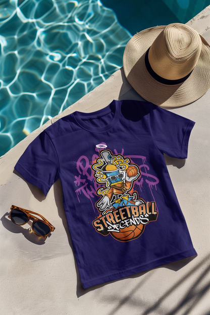 Oversized Extended Neck Basketball Grafitti T-Shirt Purple
