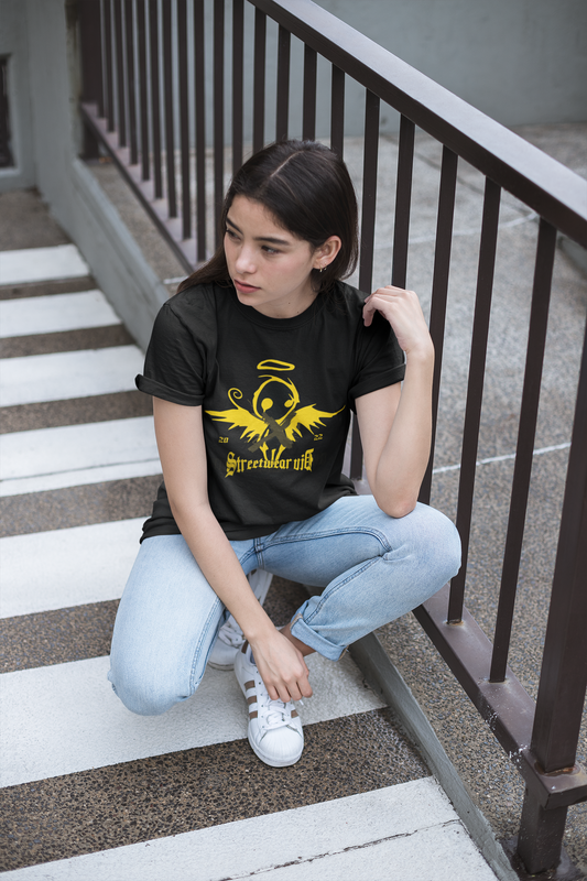 Regular Fit Classic Fit Angel Black T-Shirt Women