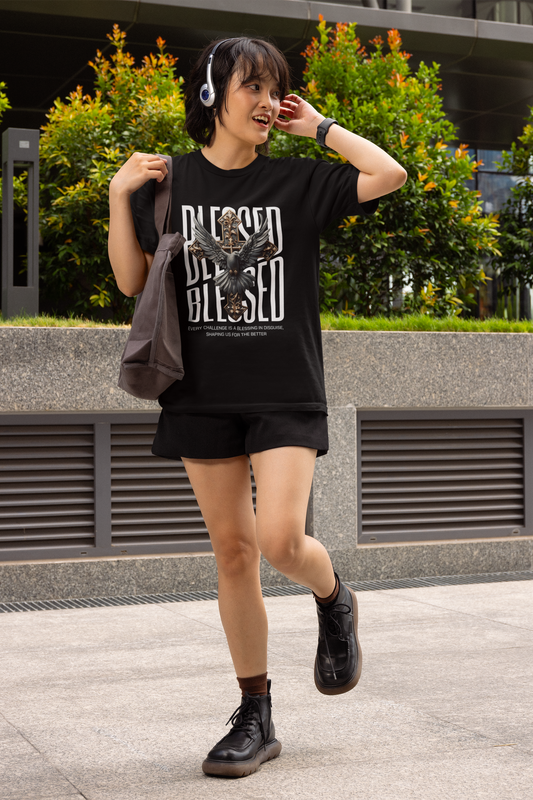 Regular Fit Classic Fit Blessed Black T-Shirt Women