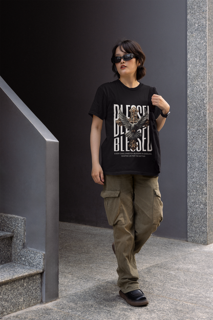 Regular Fit Classic Fit Blessed Black T-Shirt Women