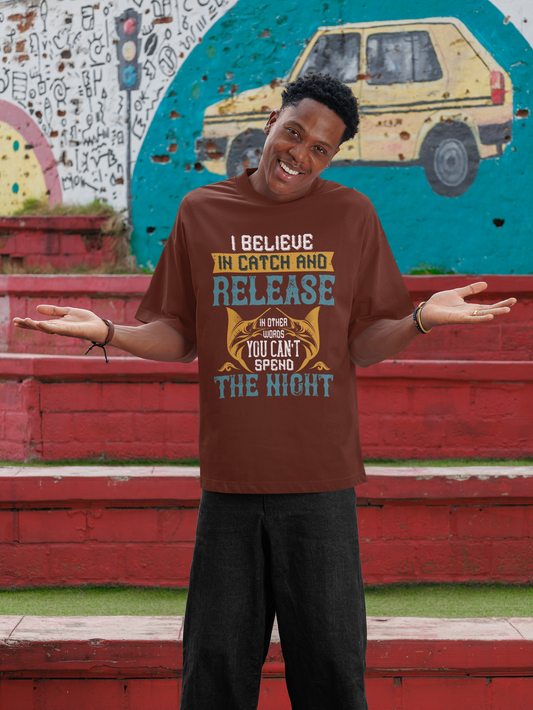 Oversized Extended Neck Catch & Release T-Shirt Brown