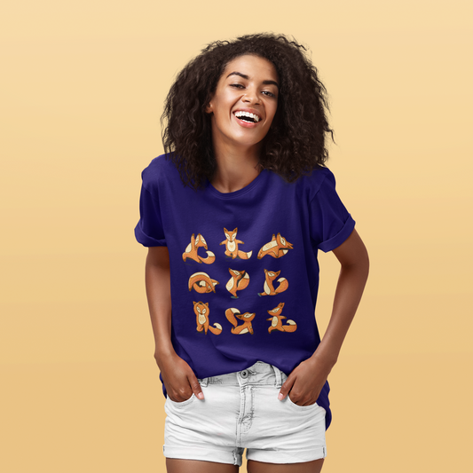 Regular Fit Classic Fit Fox Yoga T-Shirt Women Purple