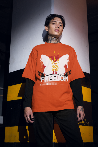 Oversized Extended Neck Freedom T-Shirt Orange