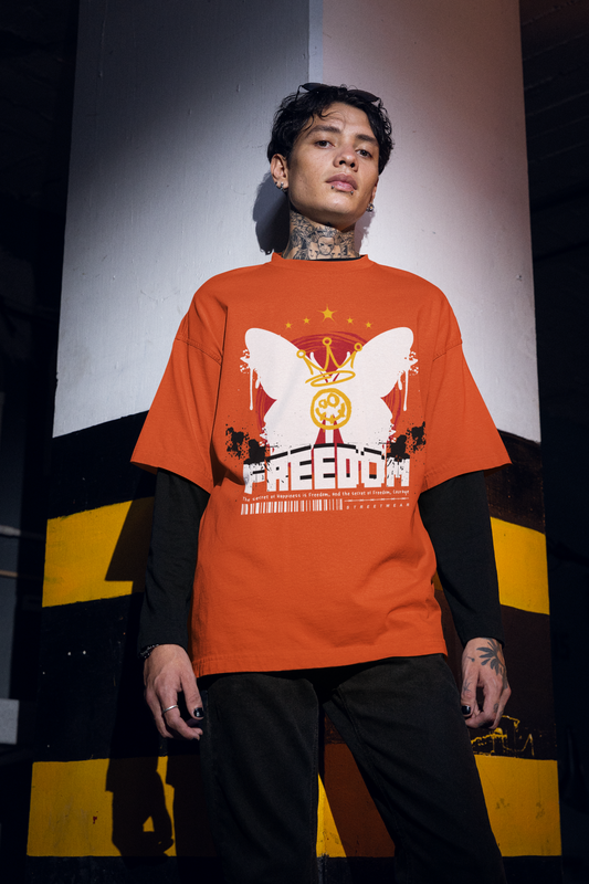 Oversized Extended Neck Freedom T-Shirt Orange