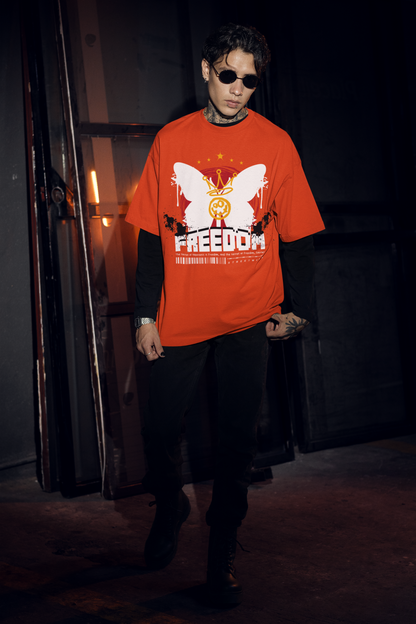 Oversized Extended Neck Freedom T-Shirt Orange