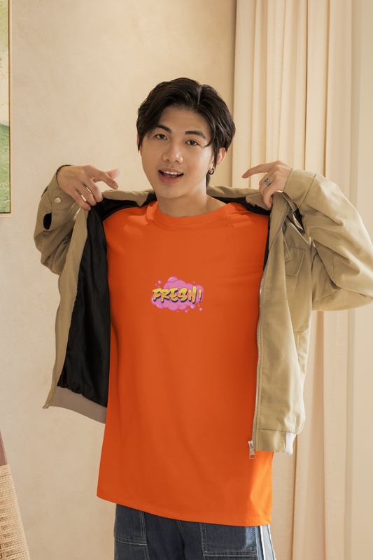 Oversized Extended Neck Basic Fresh T Shirt Orange