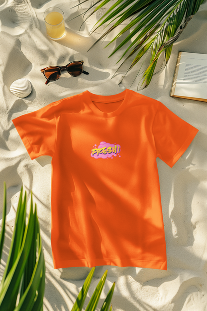 Oversized Extended Neck Basic Fresh T Shirt Orange