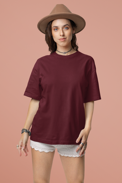 Oversized Extended Neck Basic T Shirt Maroon
