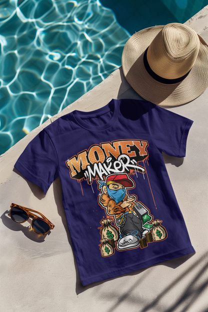 Oversized Extended Neck Money Maker T-Shirt Purple