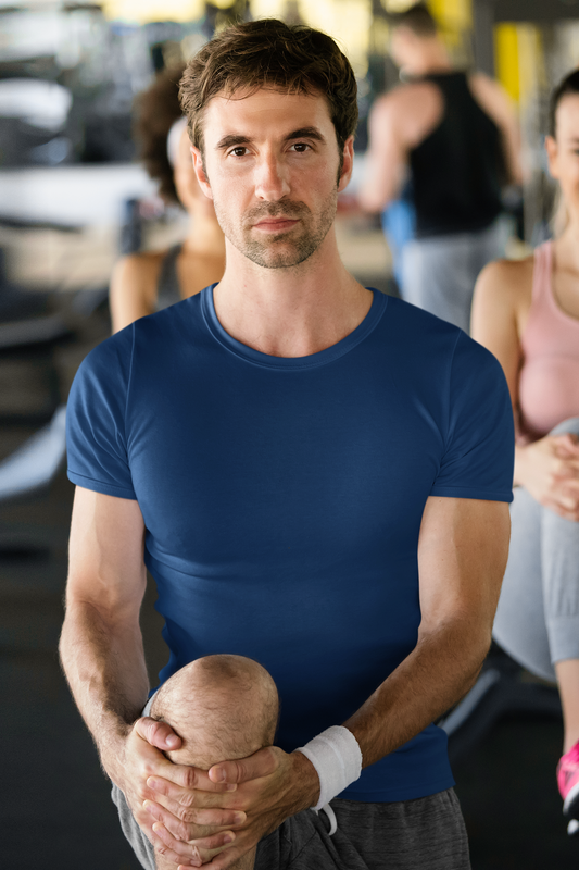 Basic Slim Fit Half Sleeves Crew Neck T-Shirt Navy Blue