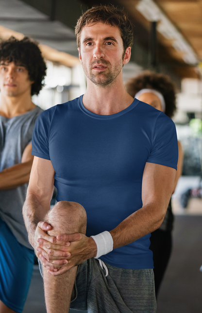 Basic Slim Fit Half Sleeves Crew Neck T-Shirt Navy Blue