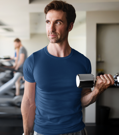 Basic Slim Fit Half Sleeves Crew Neck T-Shirt Navy Blue