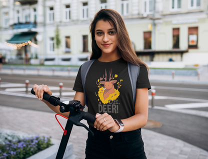 Regular Fit Classic Fit Oh Deer T-Shirt Women Black