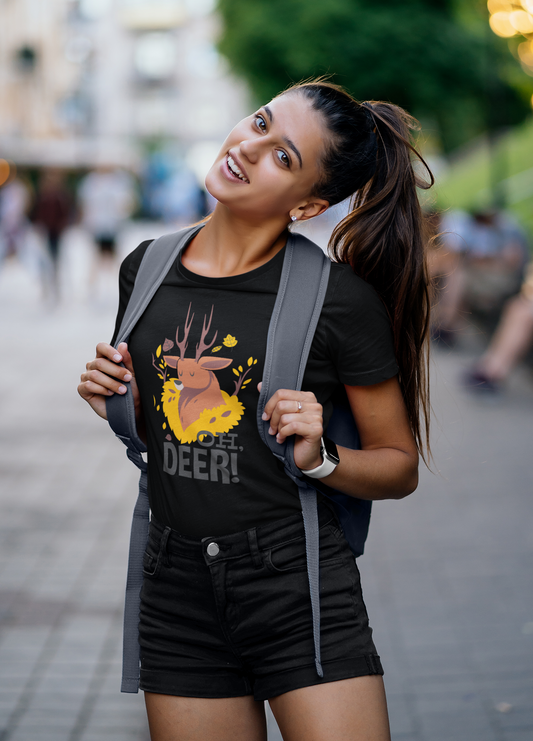 Regular Fit Classic Fit Oh Deer T-Shirt Women Black