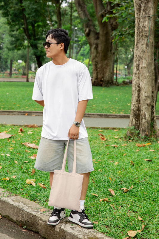 Oversized Extended Neck Basic Plain T Shirt White