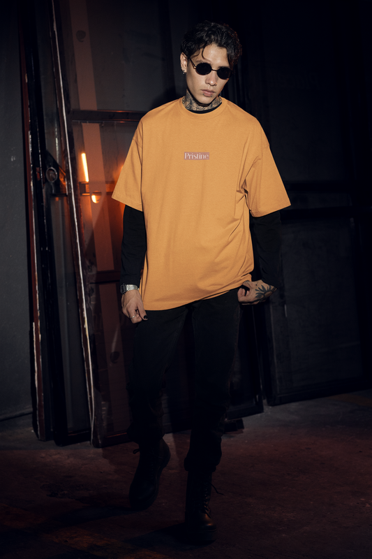 Oversized Extended Neck Basic Pristine T Shirt Yellow
