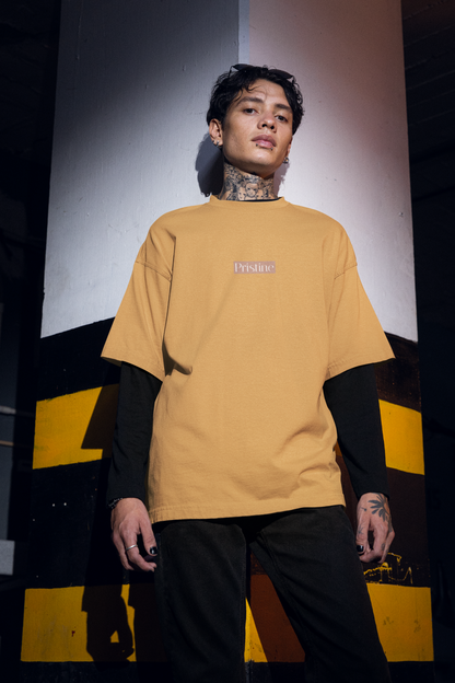 Oversized Extended Neck Basic Pristine T Shirt Yellow