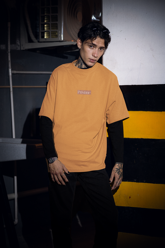 Oversized Extended Neck Basic Pristine T Shirt Yellow