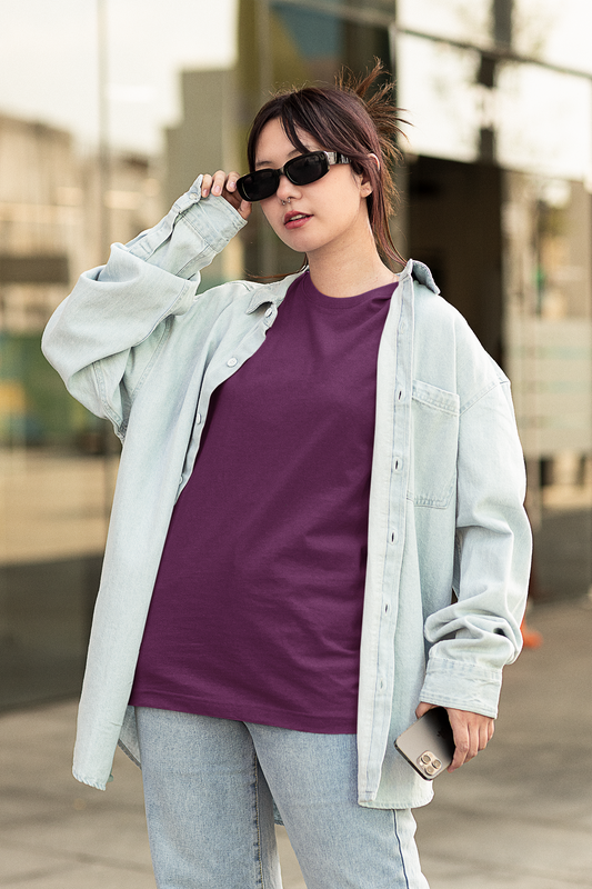 Oversized Extended Neck Basic T Shirt Purple