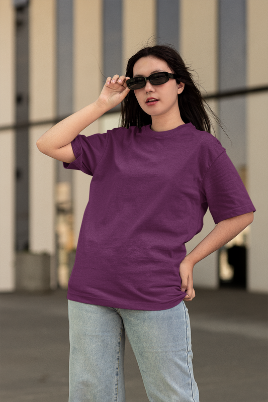Oversized Extended Neck Basic T Shirt Purple
