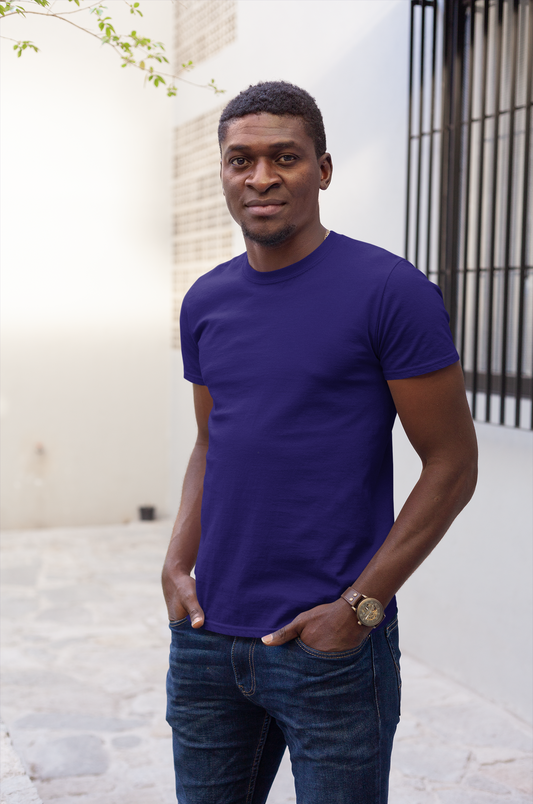 Basic Slim Fit Half Sleeves Crew Neck T-Shirt Dark Blue