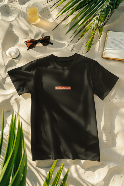 Oversized Extended Neck Basic Retro Band T Shirt Black