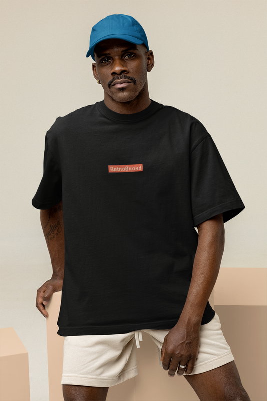 Oversized Extended Neck Basic Retro Band T Shirt Black