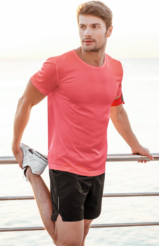 Basic Slim Fit Half Sleeves Crew Neck T-Shirt Salmon Pink