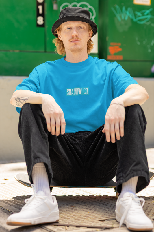 Oversized Extended Neck Basic Shadow Co T Shirt Blue