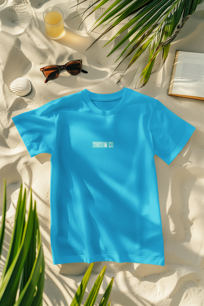 Oversized Extended Neck Basic Shadow Co T Shirt Blue