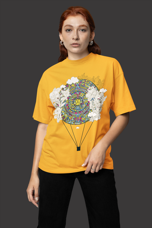 Oversized Extended Neck Tribal T Shirt Turmeric Yellow