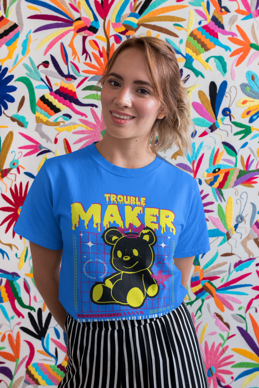 Regular Fit Classic Fit Trouble Maker Blue T-Shirt Women