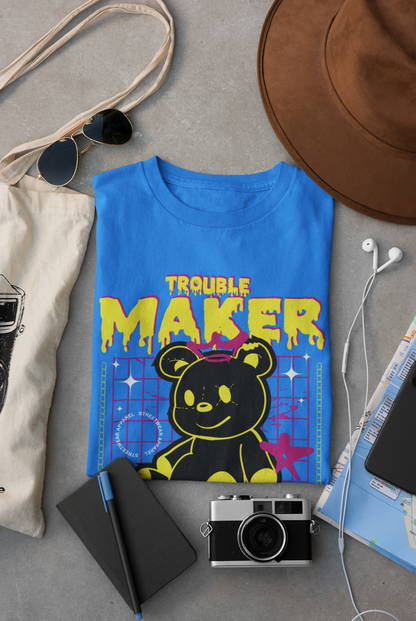 Regular Fit Classic Fit Trouble Maker Blue T-Shirt Women