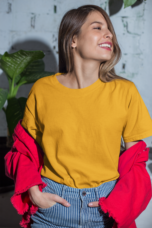 Oversized Extended Neck Basic T Shirt Turmeric Yellow