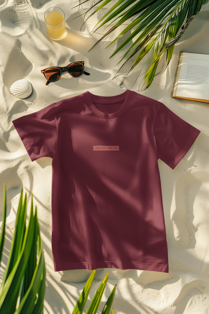 Oversized Extended Neck Basic Urban Trend T Shirt Maroon