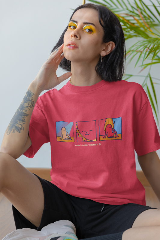 Oversized Extended Neck Vitamin D T Shirt Salmon Pink