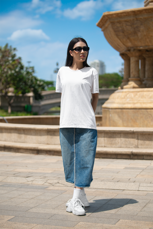 Oversized Extended Neck Basic T Shirt White