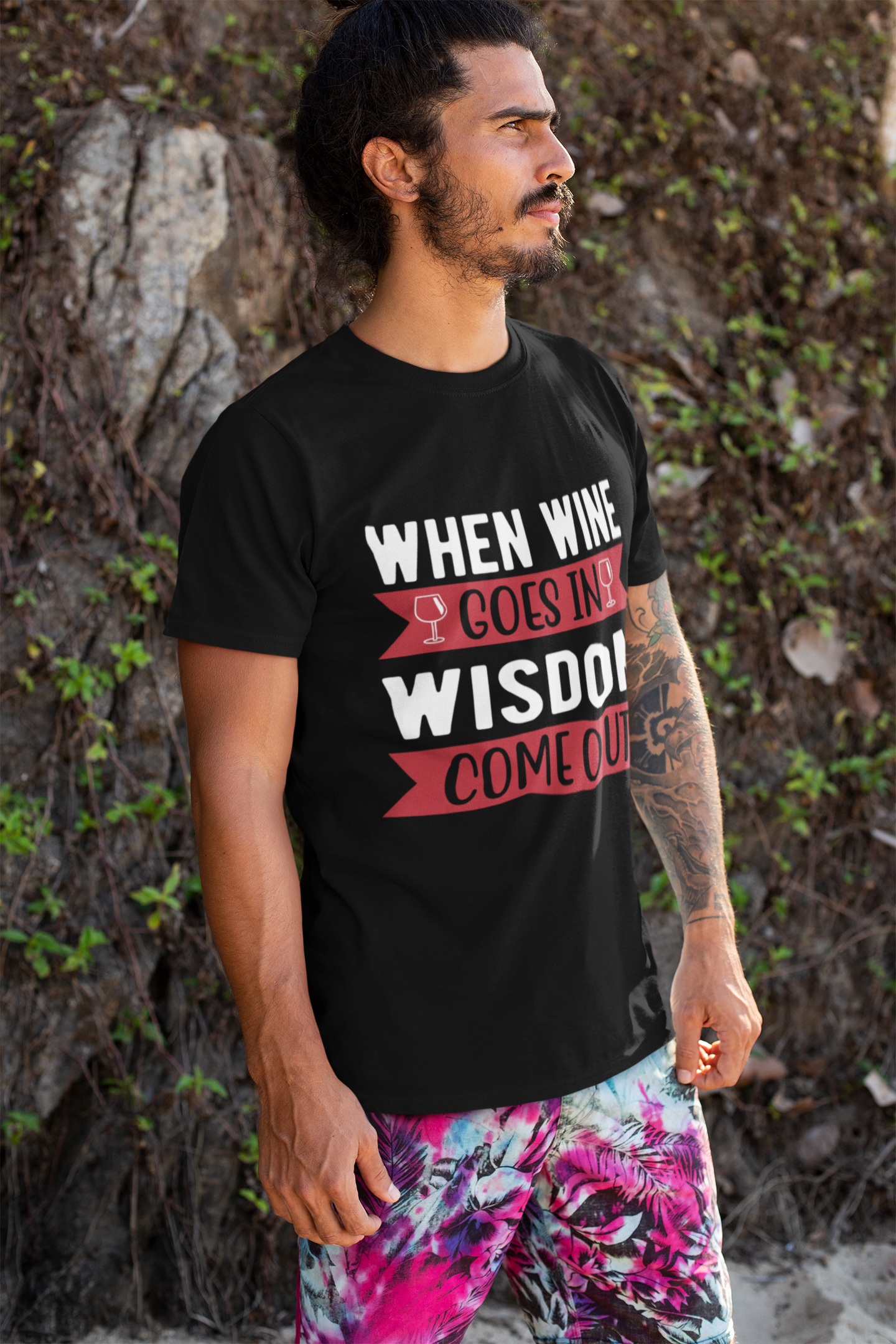 Regular Fit Classic Fit Wine Wisdom T-Shirt Men Black