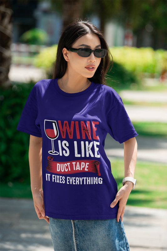 Oversized Extended Neck Wine is Duct Tape T Shirt Purple