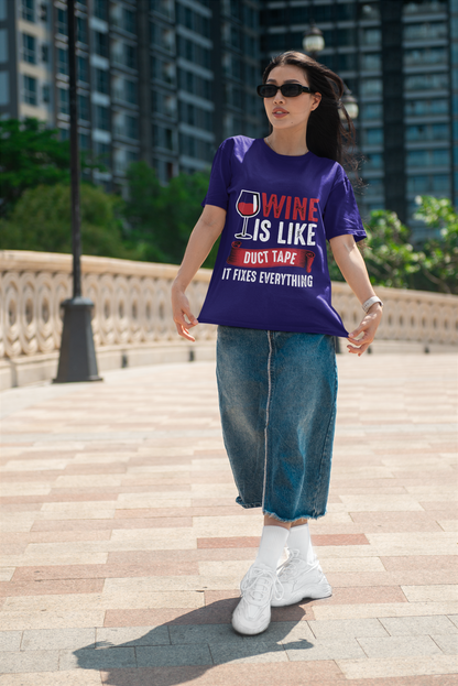 Oversized Extended Neck Wine is Duct Tape T Shirt Purple