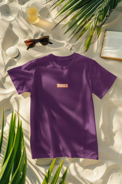 Oversized Extended Neck Basic Homies Shirt Purple