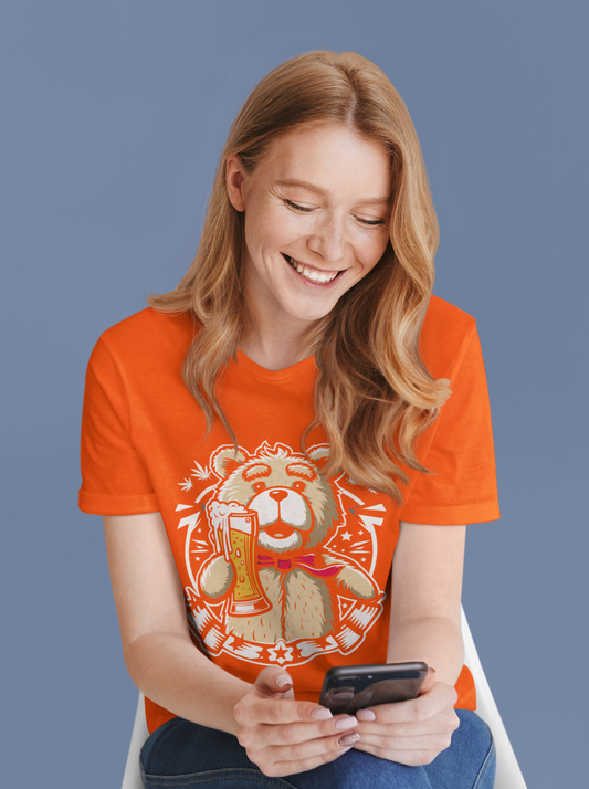 Regular Fit Classic Fit Bear Beer Orange T-Shirt Women