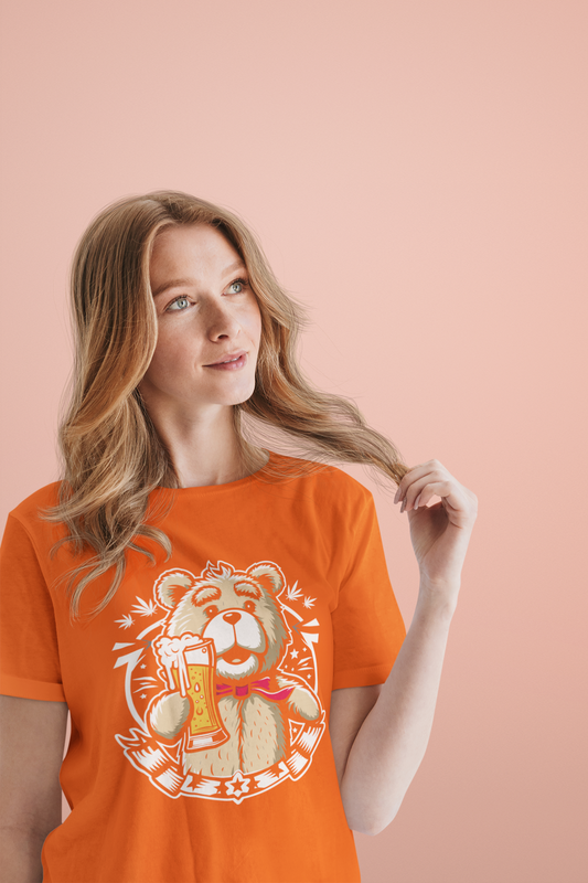 Regular Fit Classic Fit Bear Beer Orange T-Shirt Women