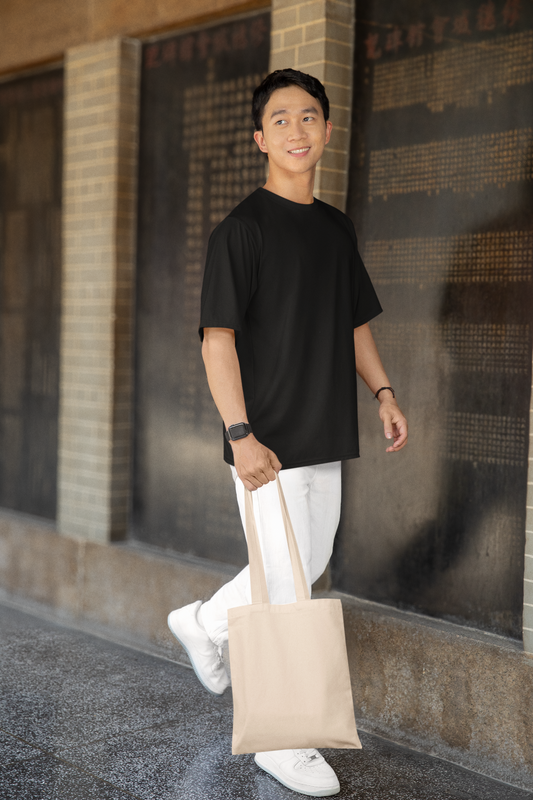 Oversized Extended Neck Basic Plain T Shirt Black