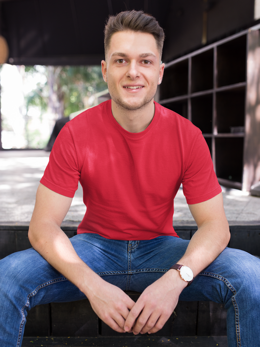 Basic Slim Fit Half Sleeves Crew Neck T-Shirt Red
