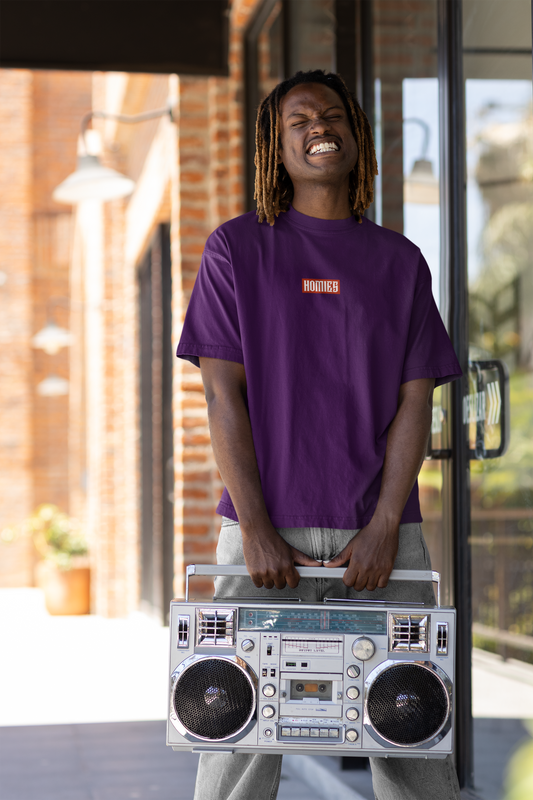 Oversized Extended Neck Basic Homies Shirt Purple