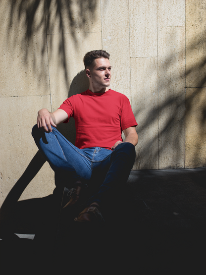 Basic Slim Fit Half Sleeves Crew Neck T-Shirt Red