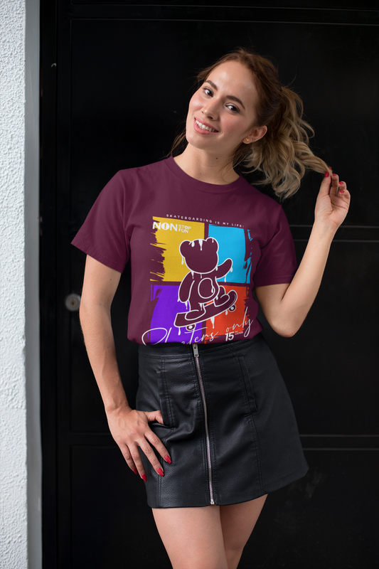 Regular Fit Classic Fit Skate On Maroon T-Shirt Women