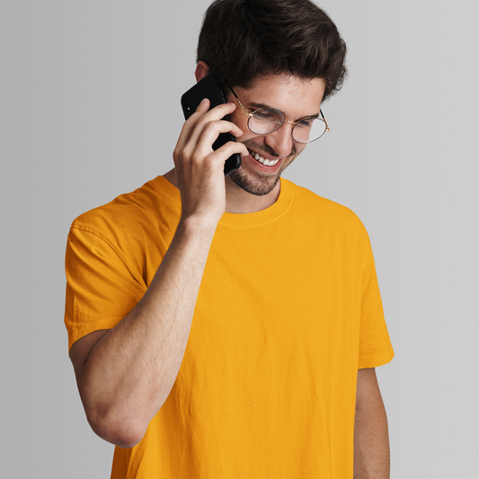 Basic Slim Fit Half Sleeves Crew Neck T-Shirt Turmeric Yellow